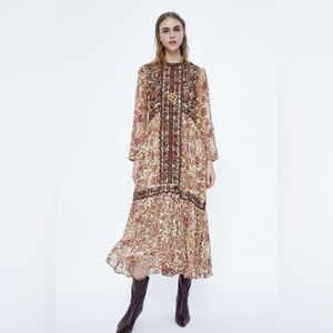 Zara Bohemian Sheer Long Sleeve Maxi Dress
